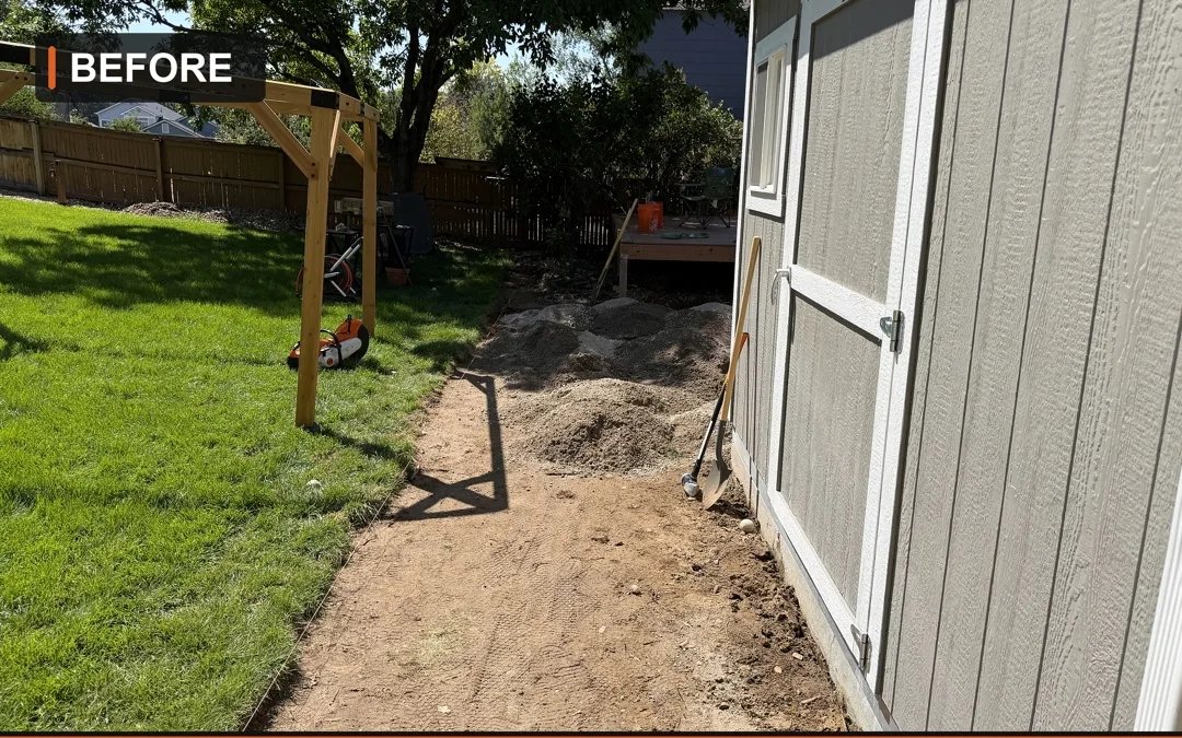 Side yard before the Highlands Ranch paver patio installation